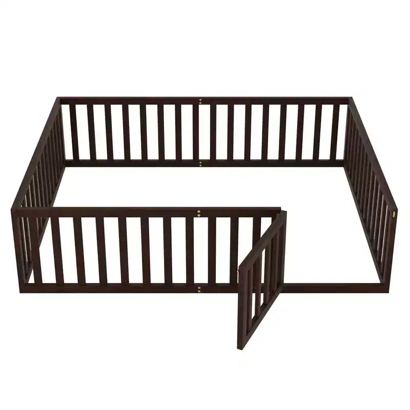 Cadre de lit en bois pour sol Queen Size avec clôture et porte gris
