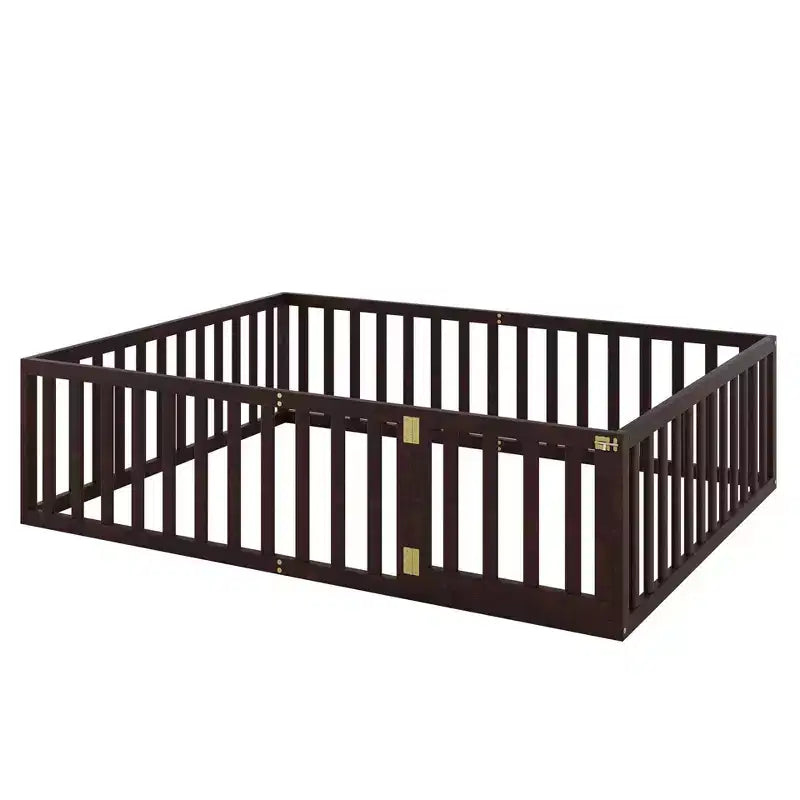 Cadre de lit en bois pour sol Queen Size avec clôture et porte gris