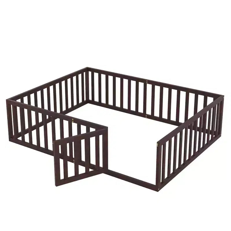Cadre de lit en bois pour sol Queen Size avec clôture et porte gris