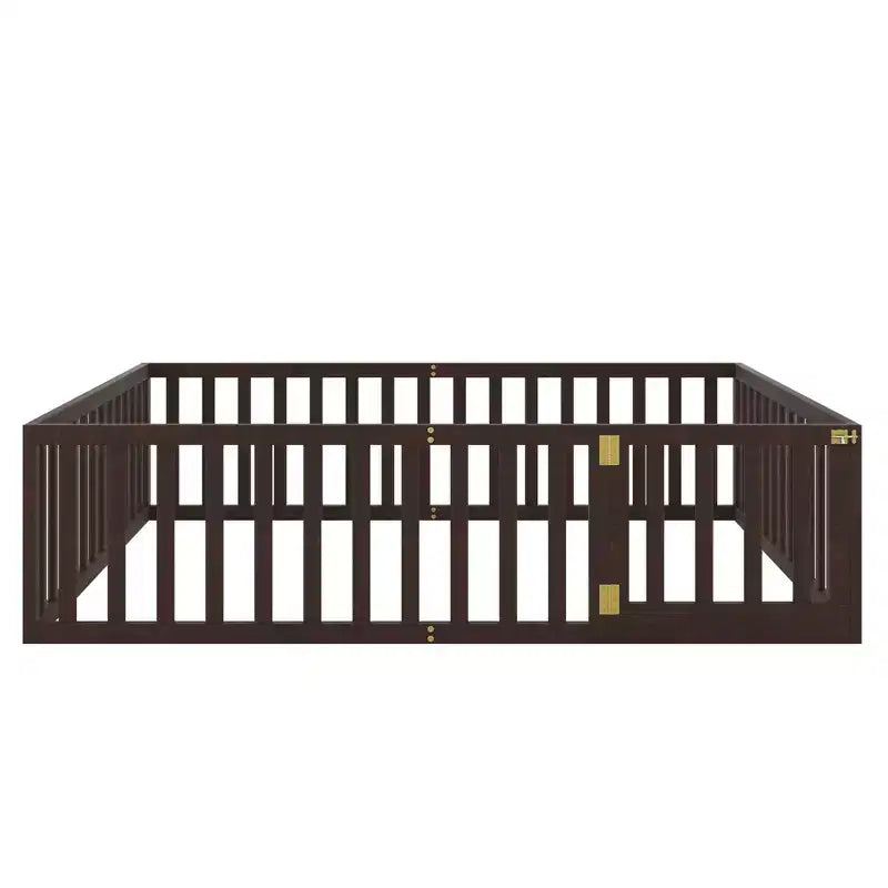 Cadre de lit en bois pour sol Queen Size avec clôture et porte gris