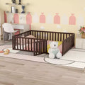 Cadre de lit en bois pour sol Queen Size avec clôture et porte gris