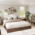 Solid Wood Platform Bed Frame with Sturdy Wooden Slats, Floor-Standing Minimalist Design, Walnut Finish, No Box Spring Needed