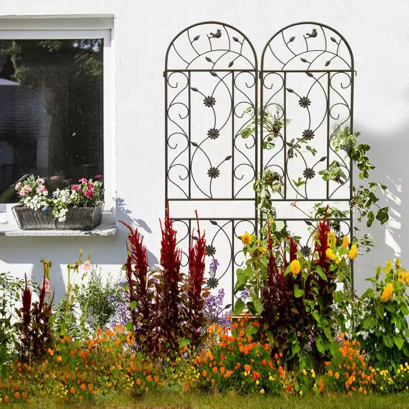 Lot de 2 treillis de jardin en métal de 220 x 50 cm – Antirouille, marron, pour plantes grimpantes et fleurs d'extérieur