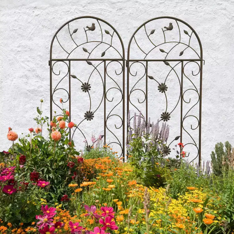 Lot de 2 treillis de jardin en métal de 220 x 50 cm – Antirouille, marron, pour plantes grimpantes et fleurs d'extérieur