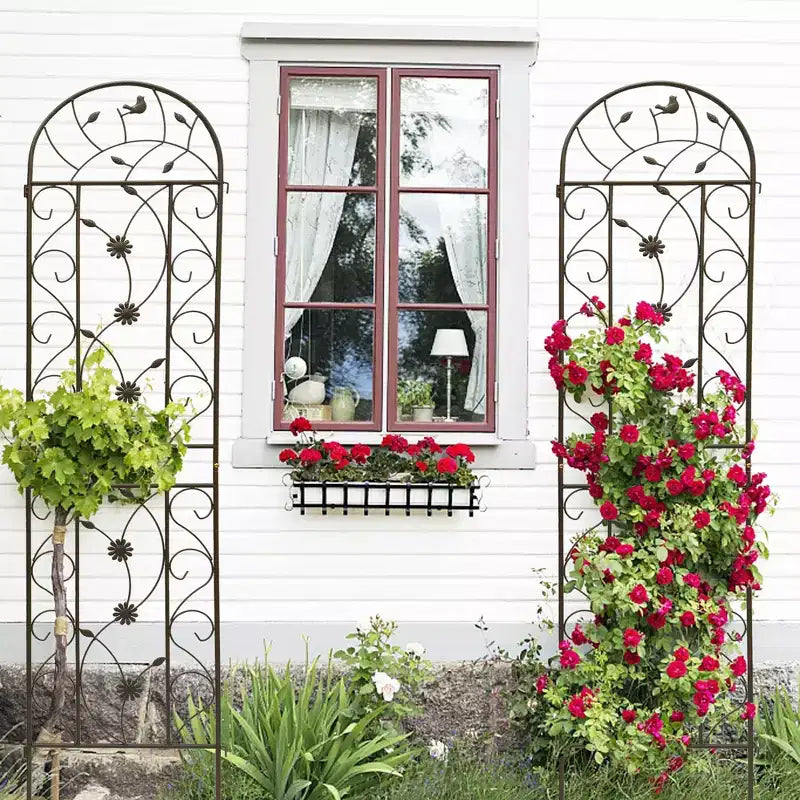 Lot de 2 treillis de jardin en métal de 220 x 50 cm – Antirouille, marron, pour plantes grimpantes et fleurs d'extérieur