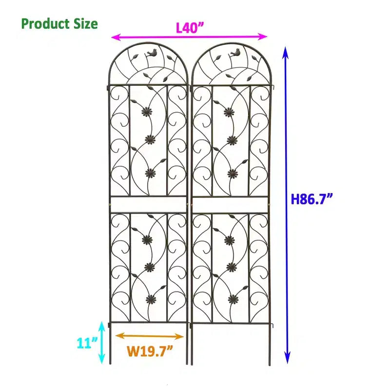 Lot de 2 treillis de jardin en métal de 220 x 50 cm – Antirouille, marron, pour plantes grimpantes et fleurs d'extérieur