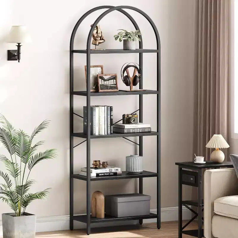 COZONY 71 Arched Bookshelf, 5-Tier Modern Bookcase with Marble Finish, Tall Storage Shelf for Home & Office