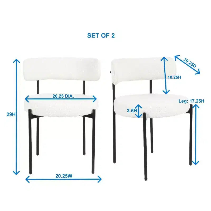 Lot de 2 chaises de salle à manger modernes en bouclette, design barillet rond, assise épaisse et pieds en métal, chaises d'appoint confortables pour cuisine ou salon