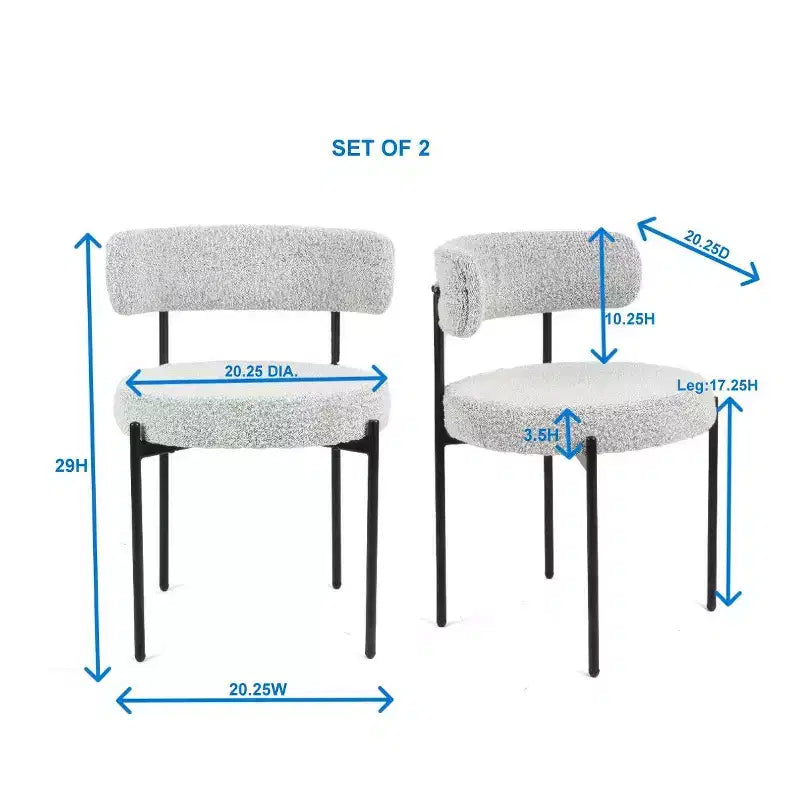 Lot de 2 chaises de salle à manger modernes en bouclette, design barillet rond, assise épaisse et pieds en métal, chaises d'appoint confortables pour cuisine ou salon