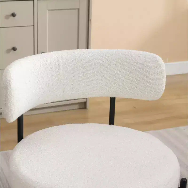 Lot de 2 chaises de salle à manger modernes en bouclette, design barillet rond, assise épaisse et pieds en métal, chaises d'appoint confortables pour cuisine ou salon
