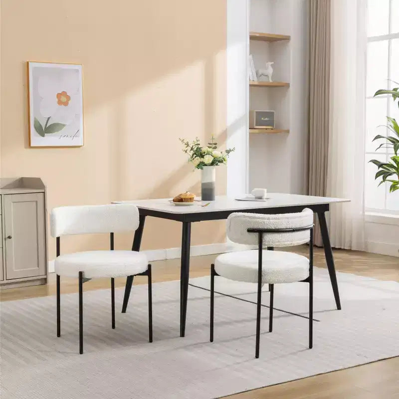 Okak Modern Boucle Dining Chairs Set of 2, Round Barrel Design, Thick Cushioned & Metal Legs, Comfy Kitchen Living Room Side Chairs