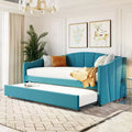 Upholstered Daybed Sofa Bed Twin Size With Trundle Bed and Wood Slat Blue