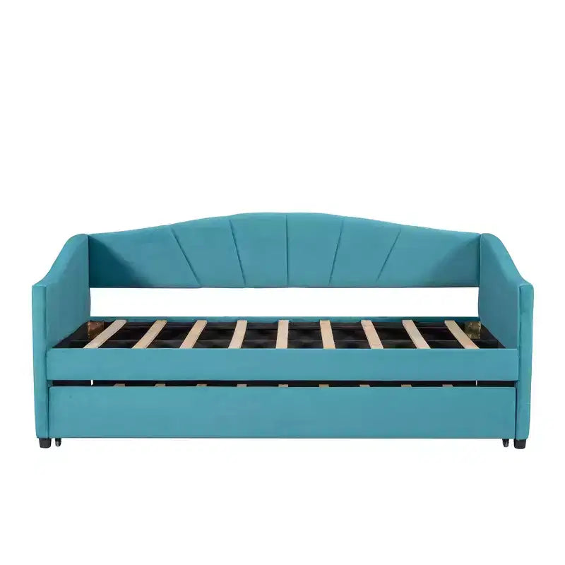 Lit de repos rembourré Taille double avec lit gigogne et lattes en bois bleu