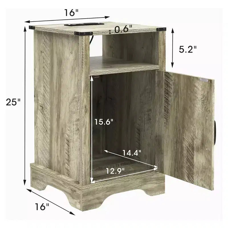 Table de chevet rustique avec station de recharge, ensemble de 2 tables d'appoint rustiques avec étagère de rangement pour chambre ou bureau, gris clair