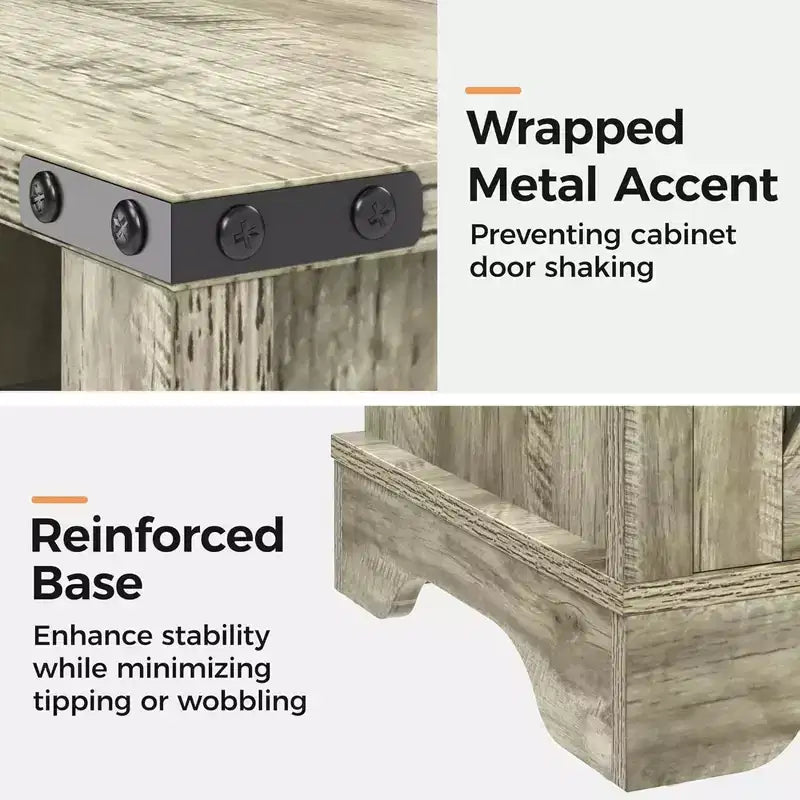 Table de chevet rustique avec station de recharge, ensemble de 2 tables d'appoint rustiques avec étagère de rangement pour chambre ou bureau, gris clair