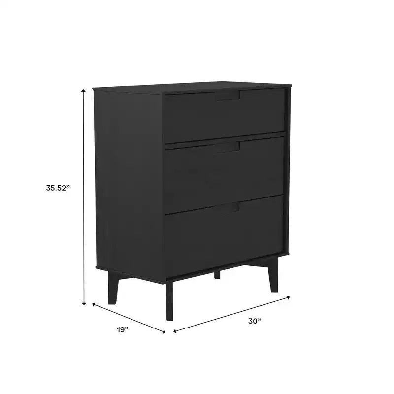 Commode à 3 tiroirs en bois massif, design Mid-Century, finition peinte, grand espace de rangement avec glissières en bois, idéale pour les intérieurs modernes