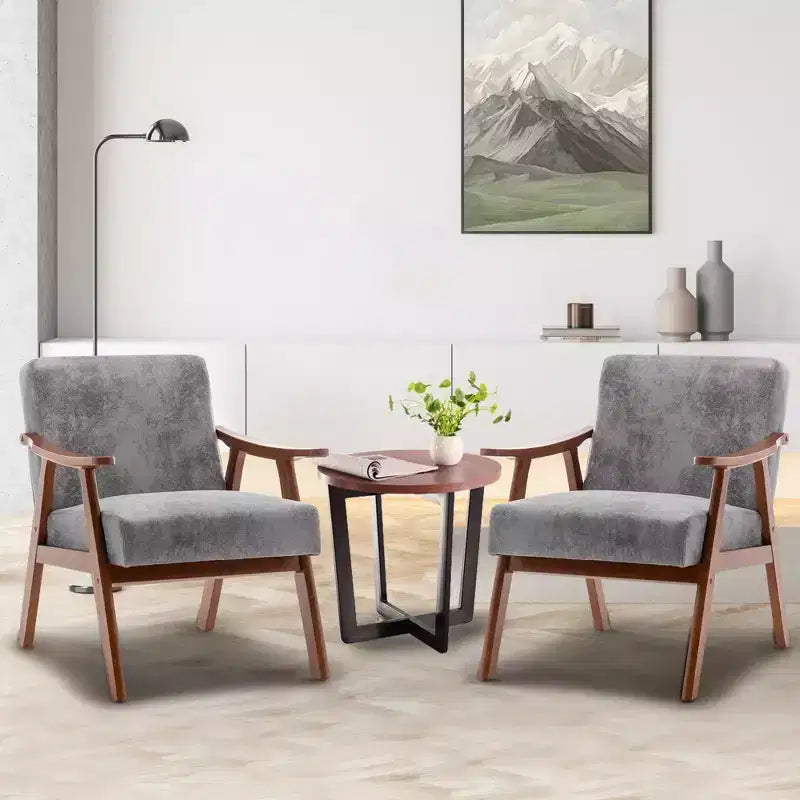MAYEERTY Mid Century Wingback Accent Chair Solid Wood Frame Thick Backrest Lounge Chair for Living Room