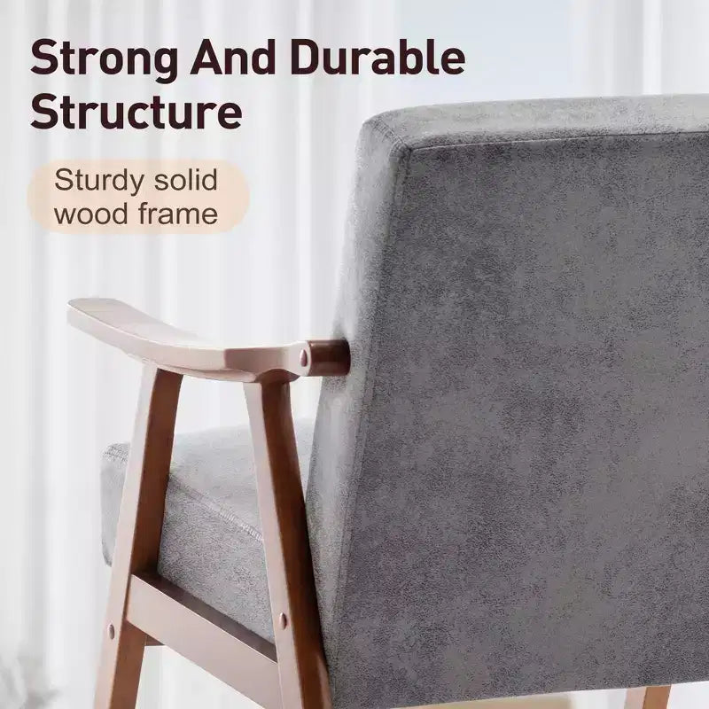 Fauteuil d'appoint à oreilles de style Mid-Century avec cadre en bois massif et dossier épais pour salon