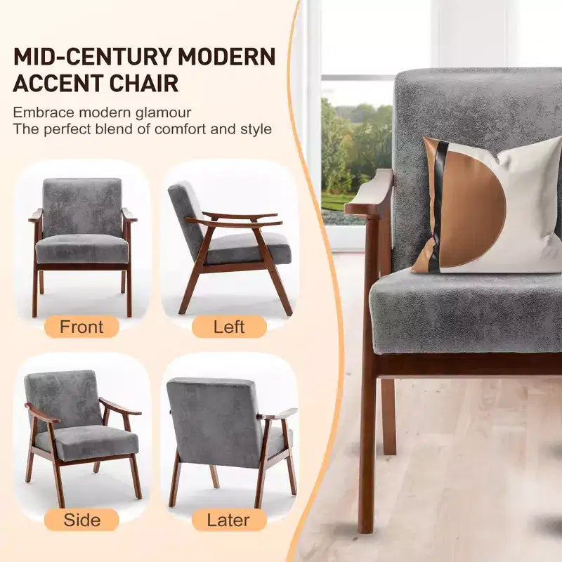 Fauteuil d'appoint à oreilles de style Mid-Century avec cadre en bois massif et dossier épais pour salon