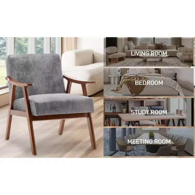 Fauteuil d'appoint à oreilles de style Mid-Century avec cadre en bois massif et dossier épais pour salon