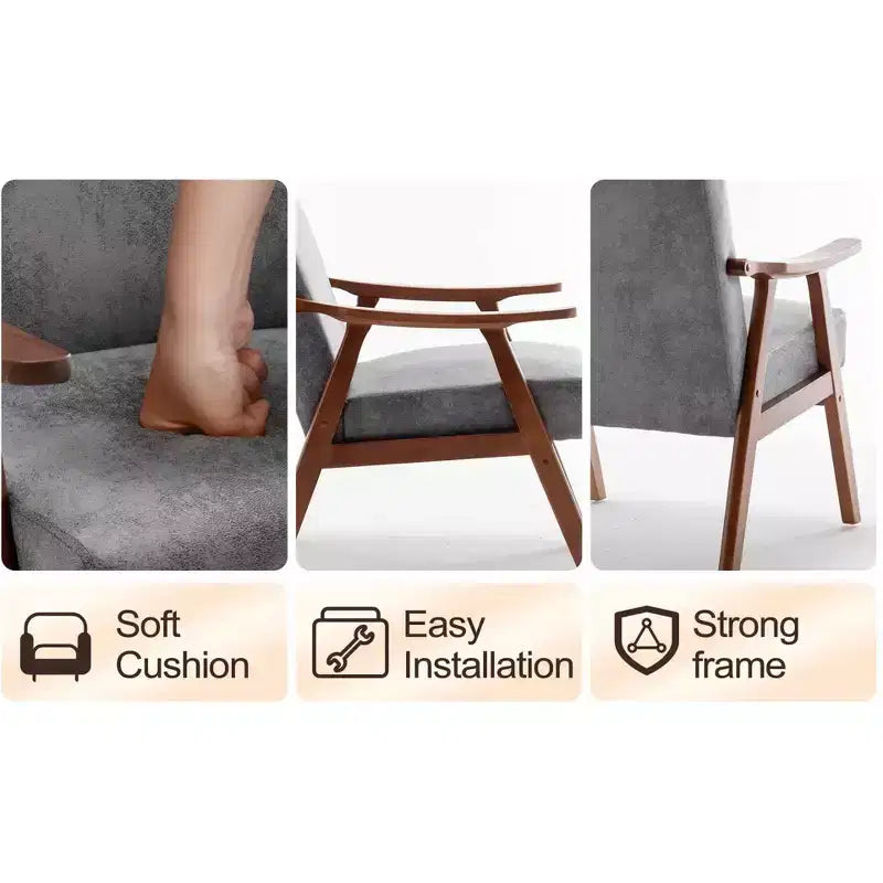 Fauteuil d'appoint à oreilles de style Mid-Century avec cadre en bois massif et dossier épais pour salon