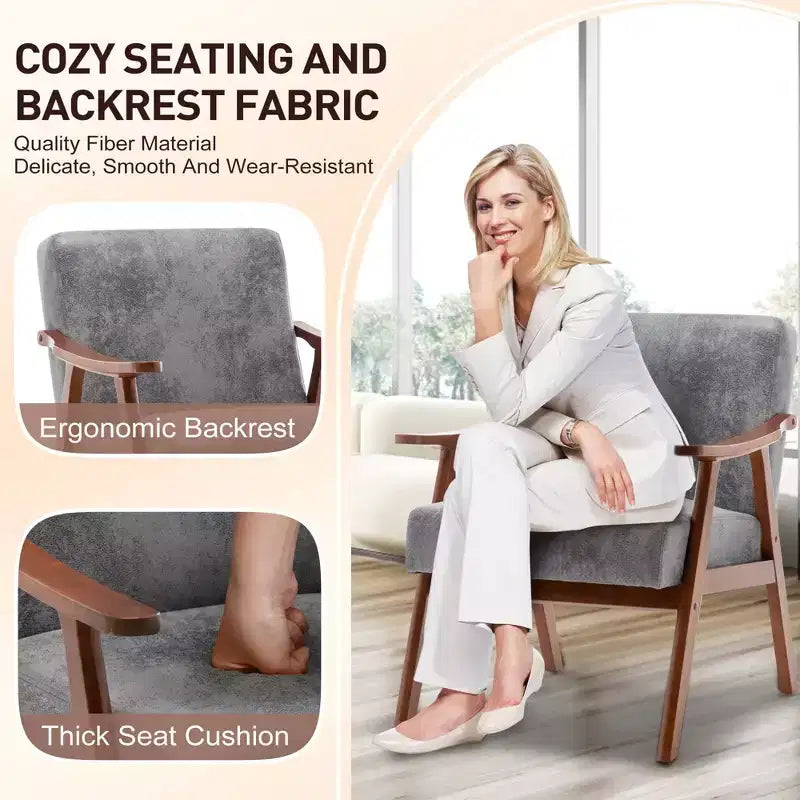 Fauteuil d'appoint à oreilles de style Mid-Century avec cadre en bois massif et dossier épais pour salon