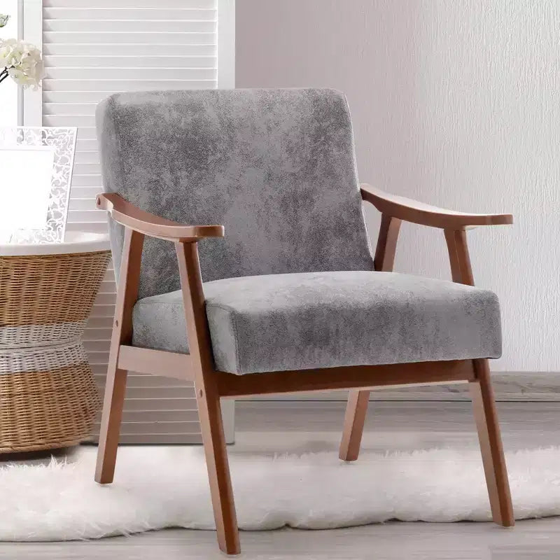Fauteuil d'appoint à oreilles de style Mid-Century avec cadre en bois massif et dossier épais pour salon