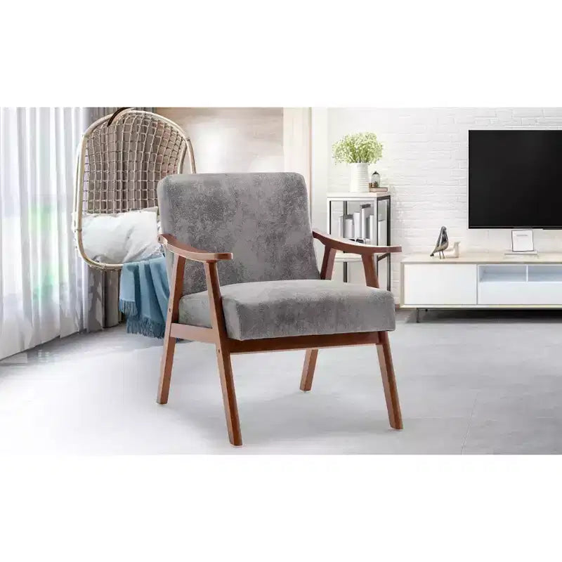 Fauteuil d'appoint à oreilles de style Mid-Century avec cadre en bois massif et dossier épais pour salon