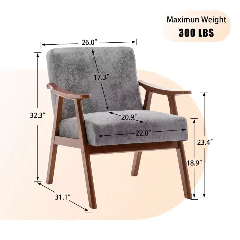Fauteuil d'appoint à oreilles de style Mid-Century avec cadre en bois massif et dossier épais pour salon
