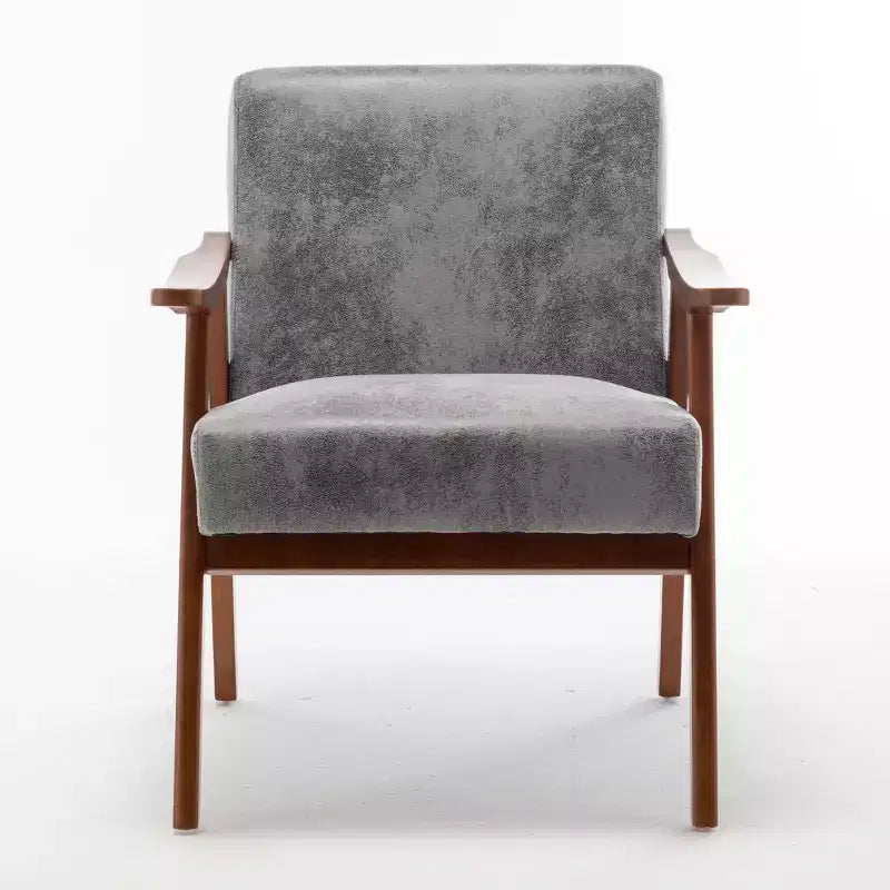 Fauteuil d'appoint à oreilles de style Mid-Century avec cadre en bois massif et dossier épais pour salon