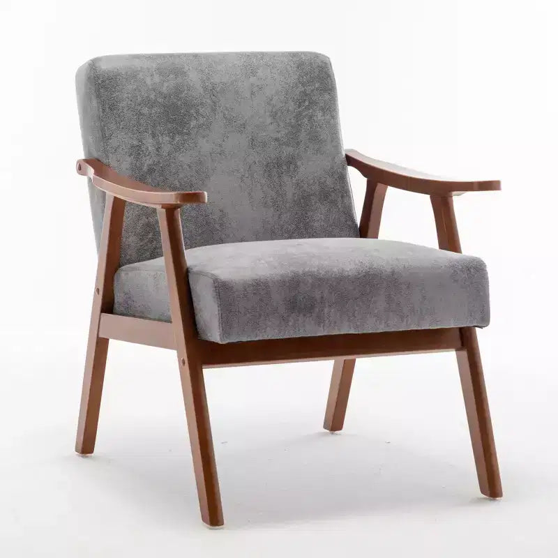 Fauteuil d'appoint à oreilles de style Mid-Century avec cadre en bois massif et dossier épais pour salon