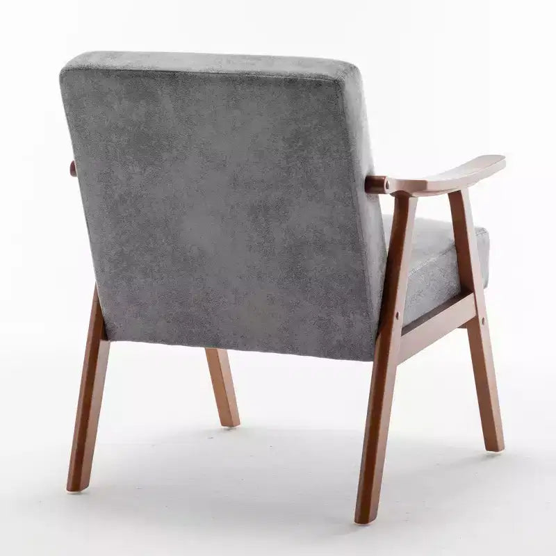 Fauteuil d'appoint à oreilles de style Mid-Century avec cadre en bois massif et dossier épais pour salon
