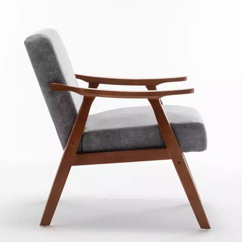Fauteuil d'appoint à oreilles de style Mid-Century avec cadre en bois massif et dossier épais pour salon