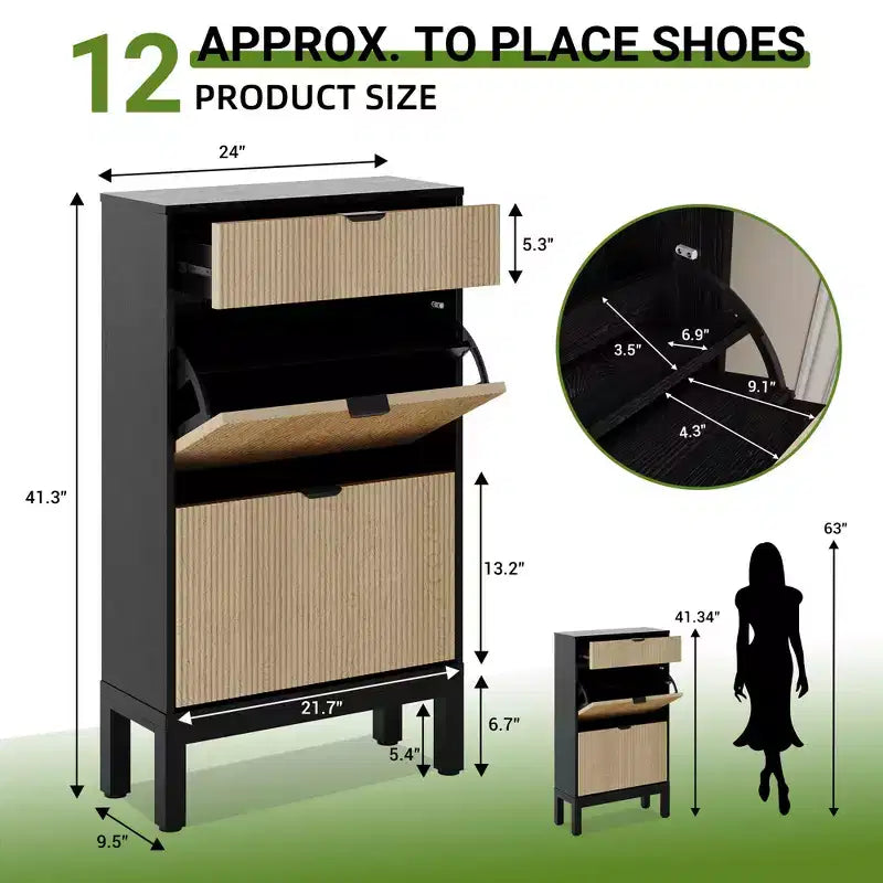 Meuble à chaussures étroit, meuble à chaussures avec 3 tiroirs basculants pour entrée, couloir