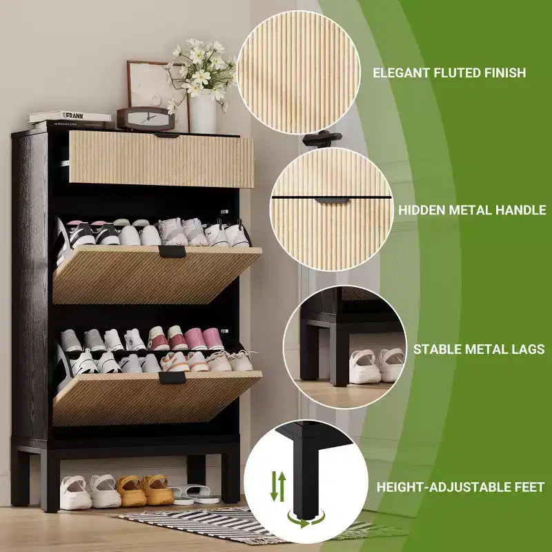 Meuble à chaussures étroit, meuble à chaussures avec 3 tiroirs basculants pour entrée, couloir