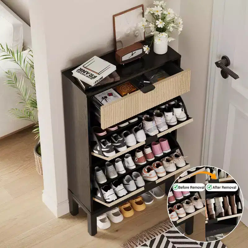 Meuble à chaussures étroit, meuble à chaussures avec 3 tiroirs basculants pour entrée, couloir