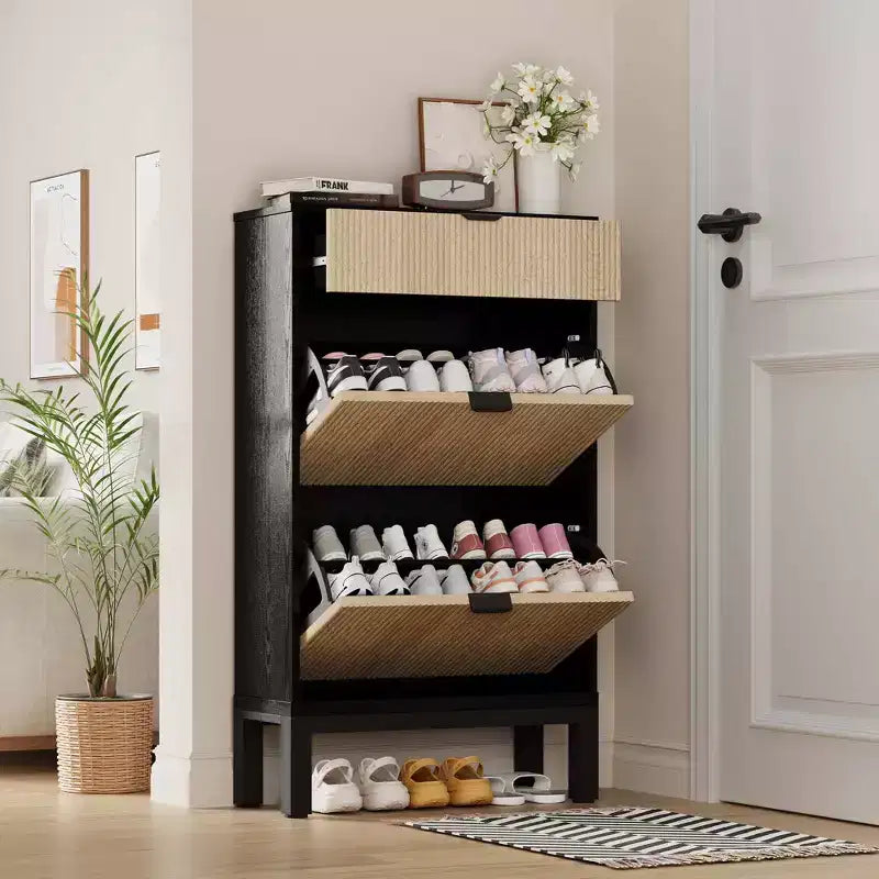 Meuble à chaussures étroit, meuble à chaussures avec 3 tiroirs basculants pour entrée, couloir