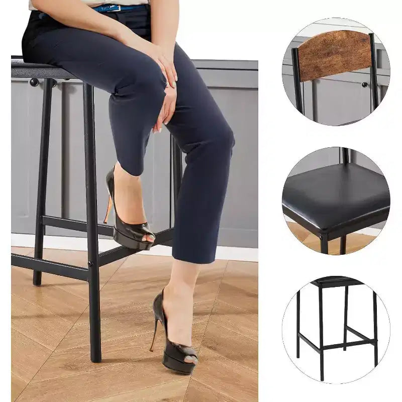 Ensemble de tabourets de bar, tabourets de bar rembourrés avec pieds en métal, repose-pieds et dossier, assise en PU, chaises hauteur cuisine