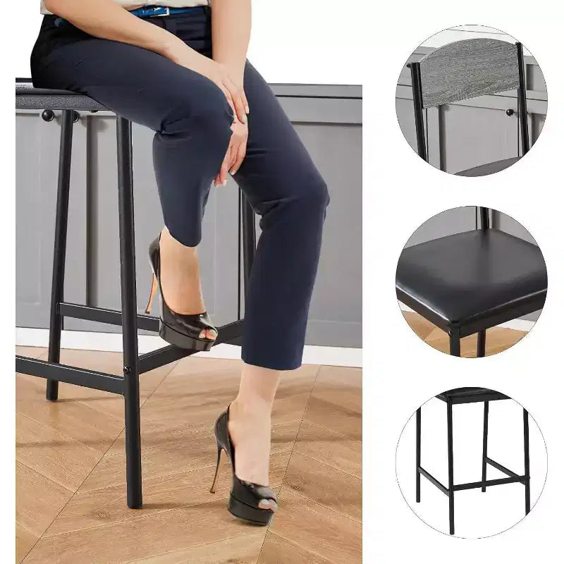 Ensemble de tabourets de bar, tabourets de bar rembourrés avec pieds en métal, repose-pieds et dossier, assise en PU, chaises hauteur cuisine