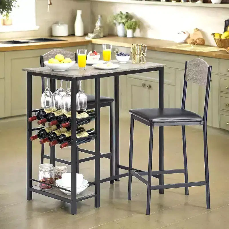 Bar Stools Set of , Upholstered Barstools with Metal Legs, Footrest & Backrest, PU Seat, Kitchen Height Chairs