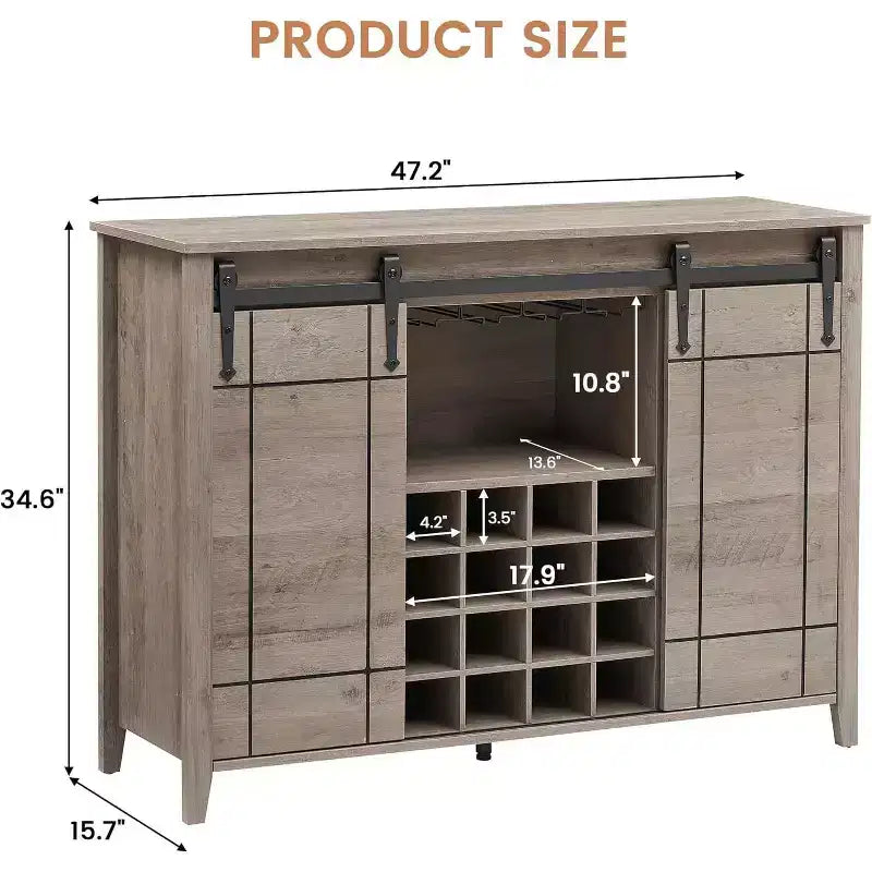 Meuble de bar, buffet de salle à manger de 47" avec portes coulissantes de style grange, meuble de rangement de ferme avec étagère réglable pour salle à manger, couleur ivoire clair