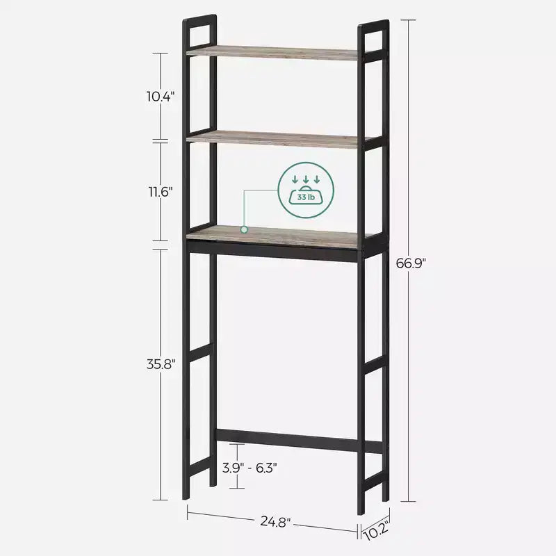Étagère de rangement au-dessus des toilettes, organisateur de salle de bain à 3 niveaux au-dessus des toilettes avec étagères réglables