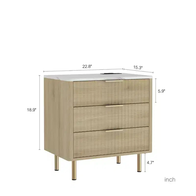 Table de chevet intelligente avec station de charge de 56 cm et veilleuse, table de chevet moderne avec compartiment de rangement, coloris bois
