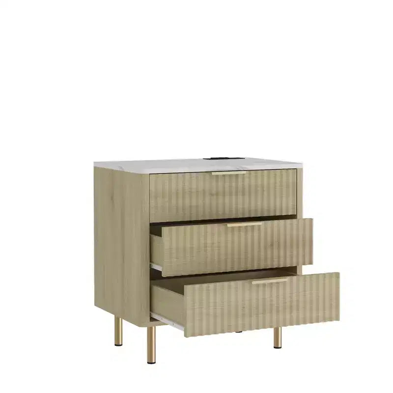 Table de chevet intelligente avec station de charge de 56 cm et veilleuse, table de chevet moderne avec compartiment de rangement, coloris bois
