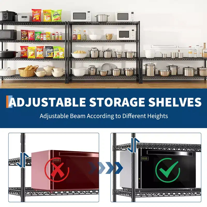 Étagère métallique à roulettes robuste à 4 niveaux, capacité de 1000 kg, rack de rangement réglable en métal pour garage, entrepôt, cellier