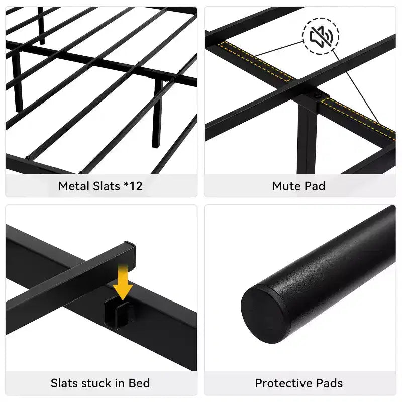Cadre de lit plateforme en métal de taille double avec tête et pied de lit, cadre de lit en forme de cœur, rangement sous le lit de 31 cm