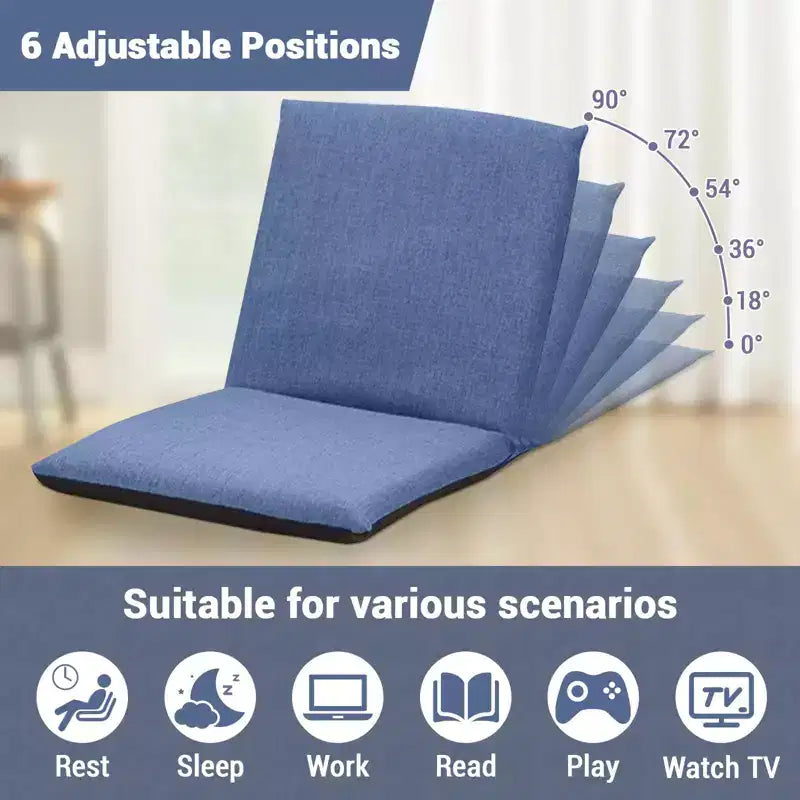 Chaise longue pliable 83x41x17.5cm, siège rembourré en coton réglable 6 positions pour salon et terrasse