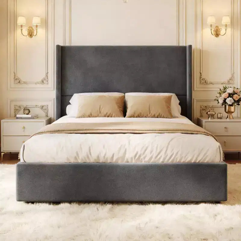 Lit souple en lin naturel, hauteur 140 cm, structure renforcée, convient aux matelas de 20-35 cm d'épaisseur, pas besoin de sommier tapissier