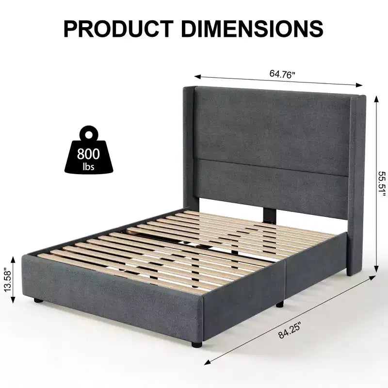 Lit souple en lin naturel, hauteur 140 cm, structure renforcée, convient aux matelas de 20-35 cm d'épaisseur, pas besoin de sommier tapissier