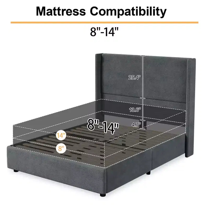 Lit souple en lin naturel, hauteur 140 cm, structure renforcée, convient aux matelas de 20-35 cm d'épaisseur, pas besoin de sommier tapissier